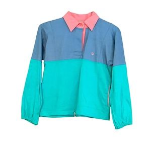 Vintage 80s Christian Dior color block pullover long sleeve tee blue pink kids M